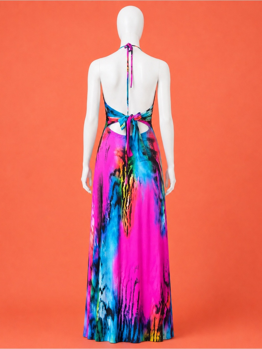 Pink & Blue Tie-Dye Halter Maxi Dress - Picture 5 of 7